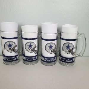 Vintage NFL Dallas Cowboys Beer Mug Stein Set Clear Glasses Cups 12 oz Vtg Logo